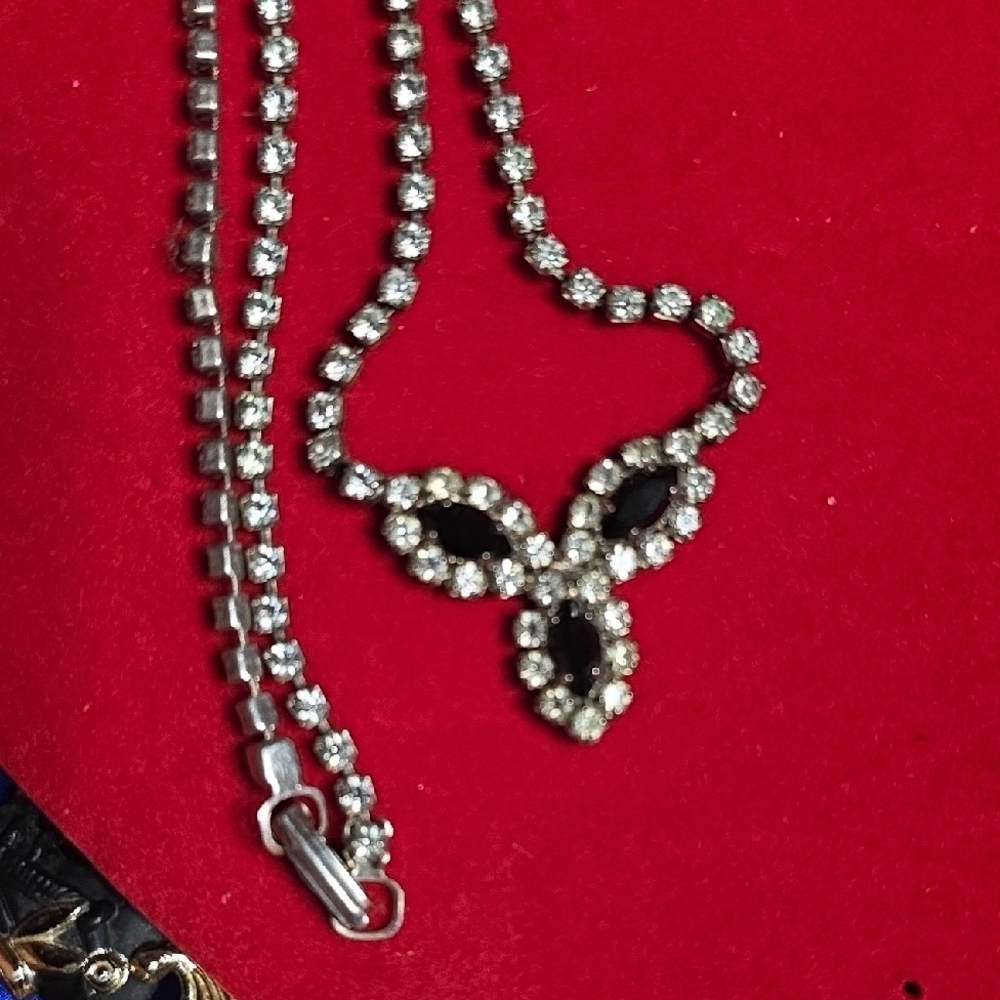 Vintage Austrian Crystal Silver And Black Necklace